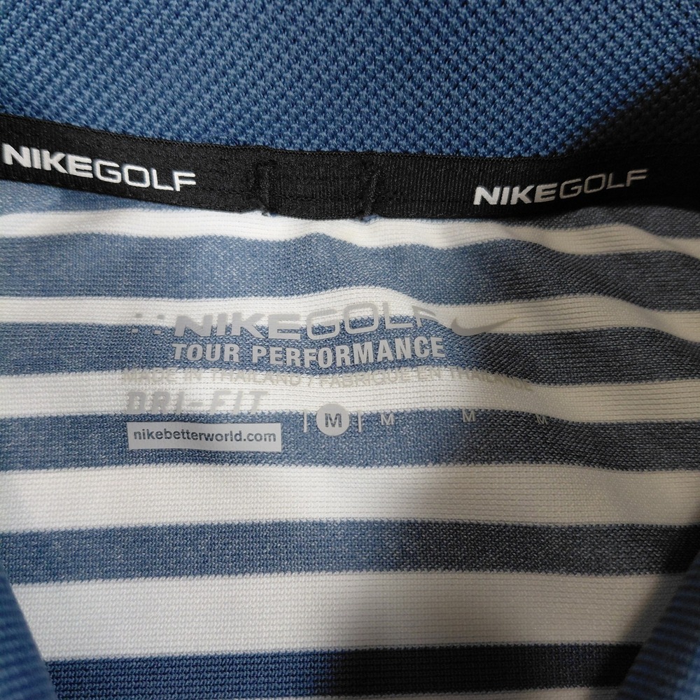 Nike Golf Mens Dri-Fit RSU Tiger Logo Striped Polo Shirt Blue White Size M - Picture 3 of 11